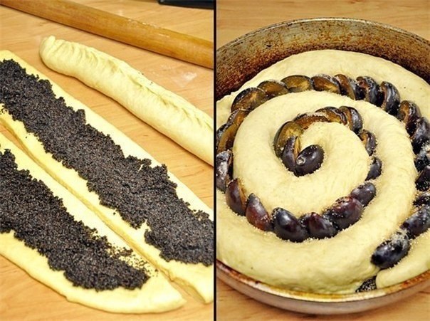 Сдобный спиральный пирог с черносливом и маком